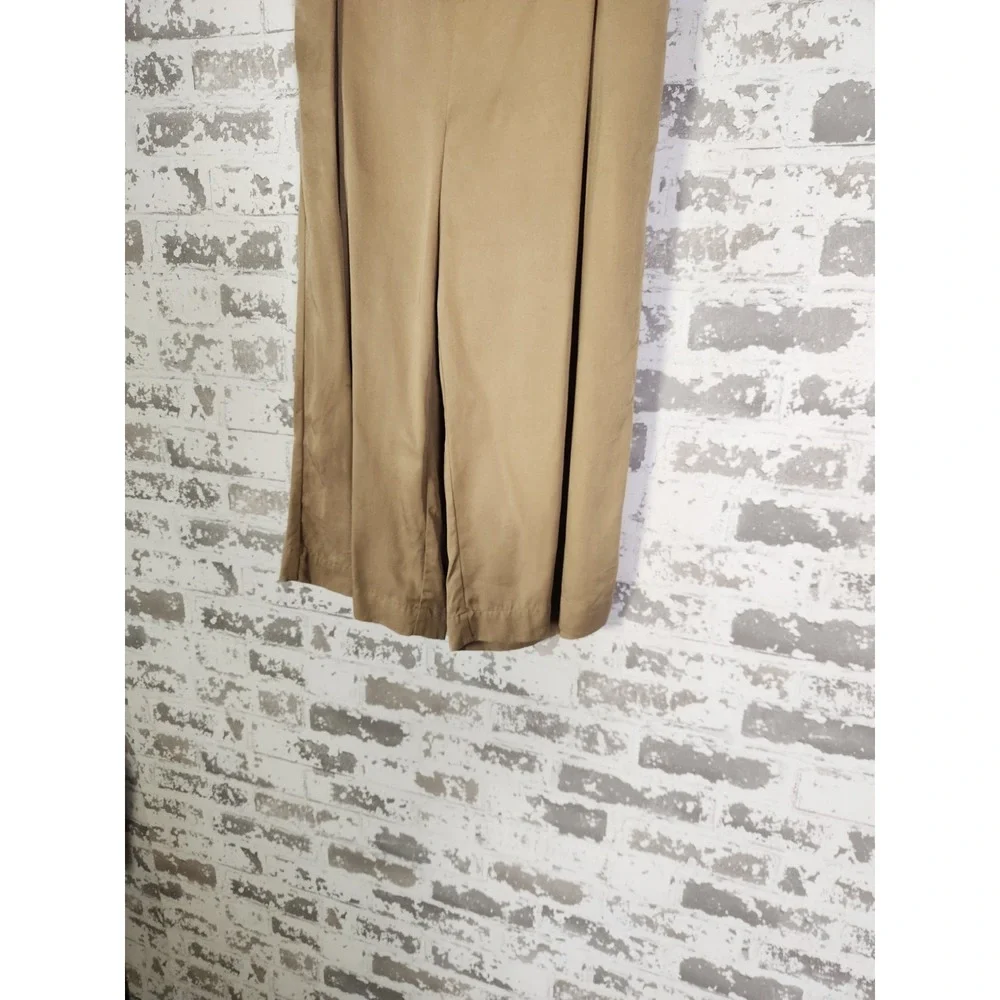Preppy Wide Leg Palazzo Capri Pants XS Brown Oversized Quiet Luxury Academia